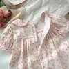 Vêtements d'enfants coréens filles robes à manches courtes imprimées fleur robe décontractée pour les vêtements d'été pour enfants Douces filles robe princesse 240504