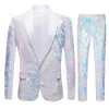 Europejskie rozmiarze Blazer Spodni Men Suit Fashion Biała aksamitna cekinowa włoska styl ślubny sukienka 2 -częściowa 240430