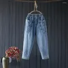 Kvinnors jeans beskurna byxor hög midja harem vintage kläder koreanska dongdaemun 2024 jean stor stor storlek urban bred ben