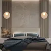 Ensemble de 2 lampes murales en pierre avec abat-jour en verre - Appliques murales en travertin rond à l'intérieur avec base G9, interrupteur pour chambre, salon, vanité de salle de bain