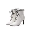 Casual Shoes 2024 Autumn/Winter Fashion White Point Toe Women's Ankle Boots Lady Spets Stitching Stiletto High Heels Ladies Pumps