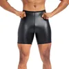 Męskie szorty pu skórzana elastyczna talia Rave krótkie spodnie mężczyźni solidny kolor spodni fitness streetwear s-4xl