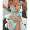 Casual jurken vrouwen hoge taille sexy bodycon jurk split multi-colour slanke mouwloze paste polinghuls