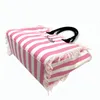 Saint Barth märke Fashion Pink Vertical Striped Canvas Handväskor Kvinnor Tassel Design av hög kvalitet Casual Tote Beach Shoulder Bag 240429