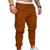 Homens harajuku joggers masculino calça as calças de cor sólida casual bolsos de cor sólida tornozelo de cordão amarrado com calças de carga magra 240429