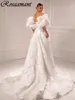 Eleganti Appliques floreali Abiti di pizzo Abiti da sposa A-Line Abiti da sposa manica per maniche a lanterna staccabile