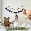 Décoration de fête 1set 2,5m Mignon Bear Garland Cartoon Banners Joyeux anniversaire pour les fournitures sur le thème des enfants