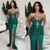 Robes Collier de trou de serrure Soirée verte sirène perles de fête Prom Pleas Split Robe forme de tapis rouge formel pour OCN spécial