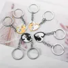 Keychains Lanyards 2024 Zwarte kat Keychain Hartvormige roestvrijstalen liefdescombinatie Keychain Laniere Porte Cle Keychain Bag Pendant Gift Q240429