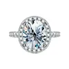 KNB Luxury 3CT Big Moissatine Diamond Wedding Engagement Oval Halo Rings for Women Original 925 Sterling Silver Fine Jewelry 240428