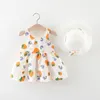 Девушка платья 2pcs Summer Baby Girl's Платье маленькое круглое Dot Strawberry Print Bow Bow Daily Casual с шляпой