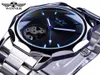 Winnaar Blue Ocean Geometry Designer Mens Watches Top Luxe Kleine wijzerplaat Roestvrij staal Automatisch skelet Mechanisch modemerk7263840