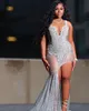 Luxury See Through Mermaid Prom Dresses For Black Girls Sequin Rhinestone Sexy Evening Occasion Party Gowns