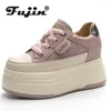 Casual Shoes Fujin 9cm Cow Suede Genuine Leather Women Vulcanized Platform Wedge Skate Boarding High Brand Heels Stable