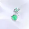 Stud Earrings Pure Silver Color Chalcedony Gems Circular Chrysoprase Female Accessories
