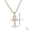 Colliers pendants ankh croix or sier matériau cuivre iced zircon égyptien clés de la vie