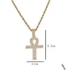 Pendant Necklaces Ankh Cross Gold Sier Copper Material Iced Zircon Egyptian Key Of Life Necklace Men Women Hiphop Jewelry Drop Deliver Dhmwa