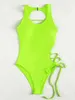 Swimwear féminin Neon Grn 2024 Swimwear Femmes Solid Hollow Out Cross Back Sexy Ajustement un morceau de maillot de bain de bain BodySuit Monokini Y240429