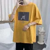 T-shirt de mangas curtas para homens, de moda solta no estilo coreano Instagram versátil meio mangas Hip-hop 2022 Summer New Top