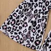 Kläder set Autumn Girls Long-Sleeved Blad Hleeve Letter Tryckt BLOUSE Leopard Print Pants Cotton Kids Fashion Baby Set