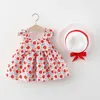 Robes de fille 2 pièces bowknot enfants ensemble d'été coréen mignon fleurs nouveau-né bébé fille robe sans manches coton plage princesse robes + sunhat