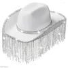 Berets Women Western Tassels Cowboy Hat for Halloween Dress Up Cosplays Party Cap Stylish Rhinestones Fringe Fringe Rave Cowgirl