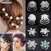 Klipsy do włosów imixlot 12pcs Bridal Crystal Pearl Flower Spiral Pins Pins Wedding Jewelry Bride Empleress Women Akcesoria