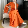 Casual Dresses Miyake Folds 2024 Spring Ruffled Dress Solid Color Plus Size Long kjol