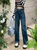 Damen Jeans Franse für Frauen blau hohe Taille gerade Wide Leghose Street Fashion Denim Lose Bequeme Frau