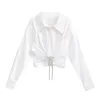 Blouses pour femmes Tanné Femmes Shirt Bandages irréguliers Chemises décontractées blanches Tops Long Sleeves Fashion Loose Coton 2024