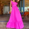 2024 Elegant Ruffle Women Long Dresses Sleeveless Solid Color Lady Party Dresses Summer Holiday Dresses Beachwear Female Clothes 240415