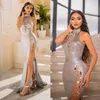 Party Dresses Sparkling Silver Sequined Evening Slim Design High Collar Prom Gown Formal Dress Vestido Robe