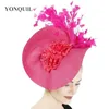 Chapeaux à bord large chapeau seau rose accessoire de cheveux vintage femme plume fascinateur clips de cheveux élégant mariage de fête nuptiale casque de promotion de promotion y240426