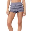 Kvinnors shorts chic kvinnor stickad elastisk midja ruffles skiktade smala fit Micro Pants Summer Club Party Outfits 90s Vintage Streetwear