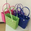 Rainbow bogg bag xl Silicone bog Beach bags large Luxury Eva Storage bags Pink Blue Candy Women organize Basket travel jelly summer Outdoor Handbag solid color he04 b