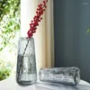 Vasen einfache vertikale Muster transparente Glasvase hydroponische Blüten Reiche Bambus -Ins -Stil große Wohnzimmerdekoration