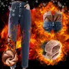 Jeans féminins streetwear long pantalon de la taille lâche épaissie de jean haute taille en peluche droite haren 90s Vintage Vintage