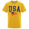 Herren T-Shirts USA Brief Flagge Hip Hop Printed Männer Frauen T-Shirts Crewneck S-XXXL Kleidung losen atmungsaktives T-Shirt-Strt-Freihelfer Y240429