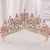 Тайяс барокко розовые хрустальные бусины Тиара Корона головная одежда для женщин свадебная вечеринка