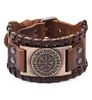 Charm Bracelets Retro Viking Leather Bracelet For Men With Odin Symbol Of Runes Nordic Compass7329759