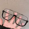 Zonnebrillen frames retro oversized vierkante semi-metaal bril frame vrouwen duidelijke anti-blu-ray veer scharnierende scharnier dubbele bruggen mannen optisch