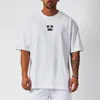 Oversize t -shirt letter afdrukken korte mouw losse casual tee tops zomer ademende snel droge heren gym fitness training kleding 240430