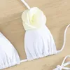 Biquíni de banho feminina Conjunto sexy branco 3d Flor Halter Swimsuits Triângulo Micro Thong 2024 Mujer String Push Up Mulheres
