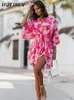 Vestido de escritório elegante para Womes Casual Bat Sleeve Flowers Print Bohemian Beach Férias de férias