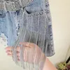 Women's Shorts Female Hole Denim 2024 Summer High Waist Slimming Drilling Fringed Ripped Wide Leg Pants Jeans