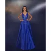 Lijnjurken V A Royal Evening Blue Neck Crystal Beads Party Prom Ploes Ruffle Formal Long Red Carpet Dress voor speciale OCN