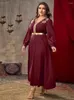 Ubranie etniczne Eid muzułmańska sukienka dla kobiet Abaya Jalabiya v Neck Maroko sukienki Dubai Abayas Kaftan Islam Vestidos Arab Arab Long Srain