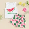 Clothing Sets Baby Kids Girls Shorts Set Sleeveless Crew Neck Letters Print Tank Top And Flower Watermelon Summer 2-piece Outfit