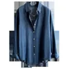 Blouses des femmes 2024 Spring automne mode Fonds Femmes Long Manches Londs Col de denim en vrac Blouse bleu vintage P148