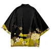 Ropa étnica hombres Hawaii estampado de girasol kimono cárdigan camisa japonesa blusa yukata haori obi samurai tradicional